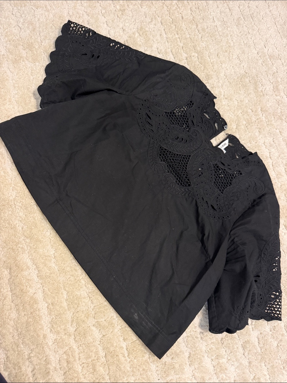Veronica Beard Black Eyelet Crochet Trim Tunic Top